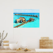 Poster Peinture aquarelle de Maldives Resort (Cuisine)