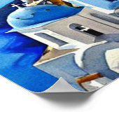 Poster Peinture aquarelle de Santorin Grèce (Coin)