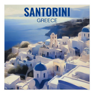 Poster Peinture aquarelle de Santorin Grèce