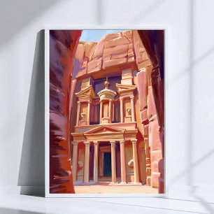 Poster Peinture aquarelle de voyage en Jordanie Petra