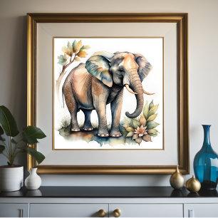 Poster Peinture aquarelle d'éléphant 1:1