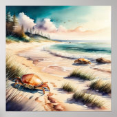 Poster Peinture aquarelle des crabes sur la plage (Devant)