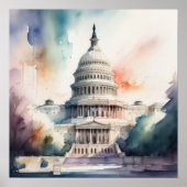 Poster Peinture aquarelle du bâtiment Capitol (Devant)