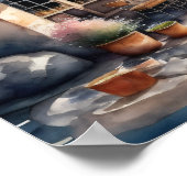 Poster Peinture aquarelle du Café européen rural (Coin)