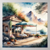 Poster Peinture aquarelle du Café européen rural (Devant)