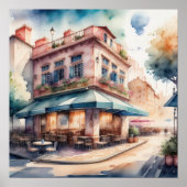 Poster Peinture aquarelle du Café Parisien (Devant)