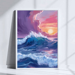 Poster Peinture aquarelle du coucher de soleil sur les va