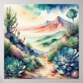 Poster Peinture aquarelle du désert du paysage rural (Devant)