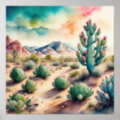 Poster Peinture aquarelle du désert du paysage rural (Devant)