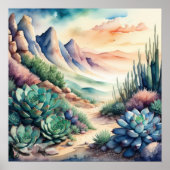 Poster Peinture aquarelle du désert du paysage rural (Devant)