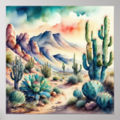 Poster Peinture aquarelle du désert du paysage rural (Devant)