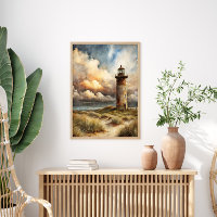 Peinture aquarelle du littoral avec phare
