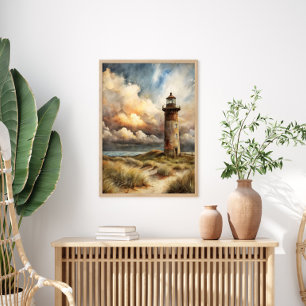 Poster Peinture aquarelle du littoral avec phare