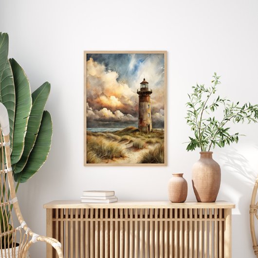 Poster Peinture aquarelle du littoral avec phare