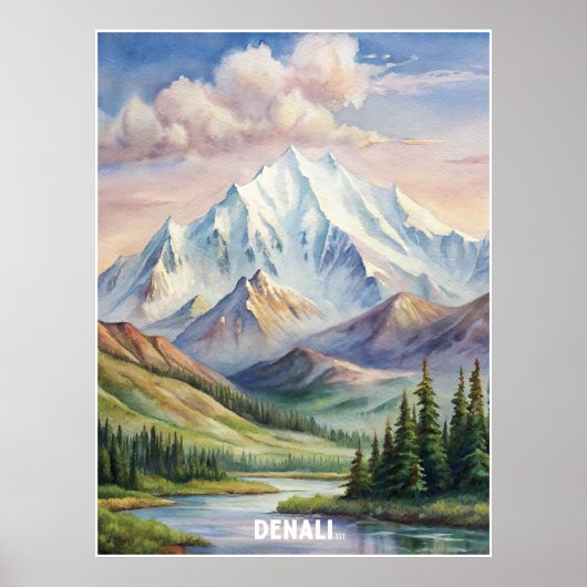 Poster Peinture aquarelle du parc national de Denali (Devant)