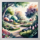 Poster Peinture aquarelle du paysage du jardin (Devant)