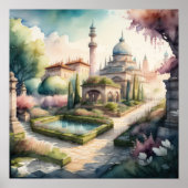 Poster Peinture aquarelle du paysage du jardin (Devant)