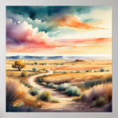 Poster Peinture aquarelle du paysage rural (Devant)