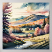 Poster Peinture aquarelle du paysage rural (Devant)