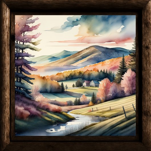 Poster Peinture aquarelle du paysage rural