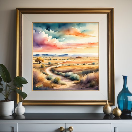 Poster Peinture aquarelle du paysage rural