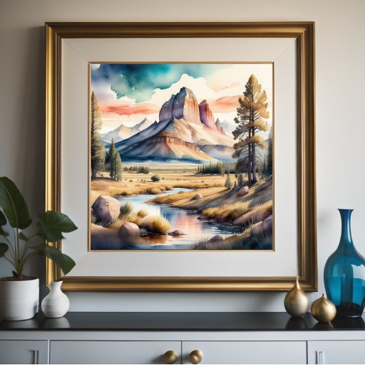 Poster Peinture aquarelle du paysage rural