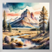 Poster Peinture aquarelle du paysage rural (Devant)