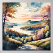 Poster Peinture aquarelle du paysage rural (Devant)