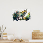 Poster Peinture aquarelle d'une forêt Lynx AI Nature (Cuisine)