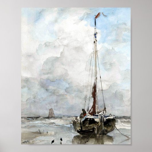 Poster Peinture aquarelle en bateau à voile (Devant)