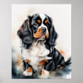 Poster Peinture aquarelle King Charles Cavalier Chiot (Devant)