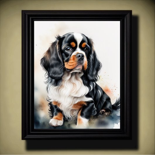 Poster Peinture aquarelle King Charles Cavalier Chiot