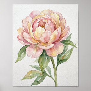 Poster Peinture Aquarelle Originale : "Pivoine Rougeoyant