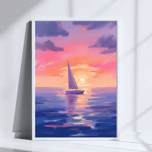 Poster Peinture aquarelle pastel violet voile de coucher 