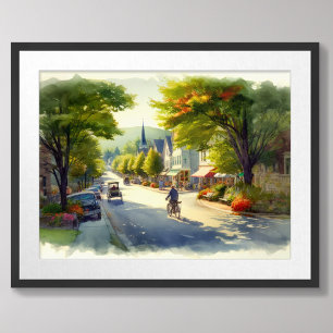 Poster Peinture aquarelle Petite Ville Main Street USA