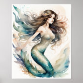 Poster Peinture aquarelle Sirène Brown Haired (Devant)