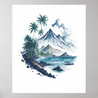 Poster Peinture aquarelle Tropical Paradise