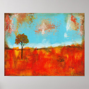 Poster Peinture artistique d'arbre de paysage abstrait de