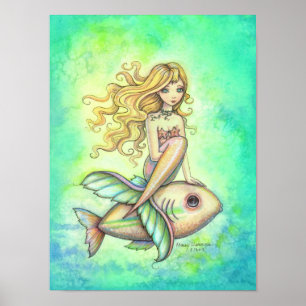 Poster Peinture artistique de fantaisie de sirène mignonn