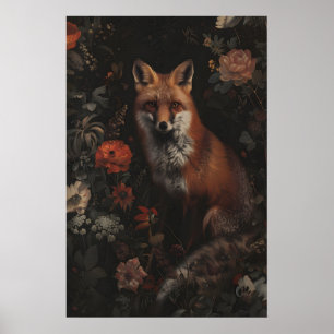Poster Peinture artistique Renard rouge de la forêt sombr