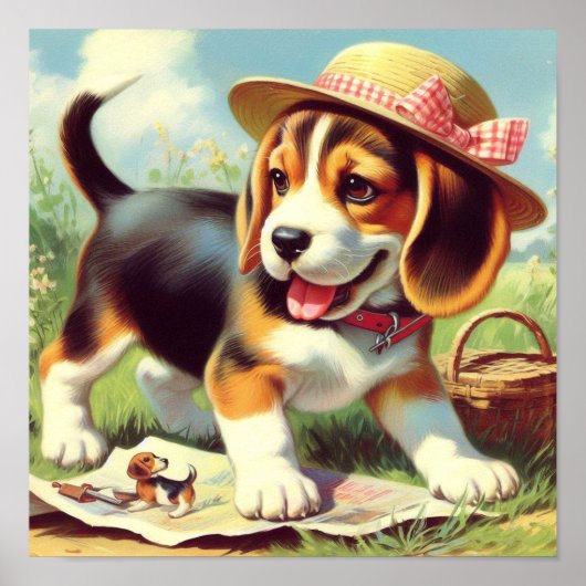 Poster Peinture Beagle sur chiot (Devant)