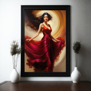 Poster Peinture Belle Femme Stunning Red Robe IV