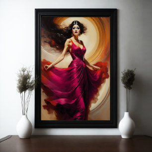 Poster Peinture Belle Femme Superbe Robe Rouge III