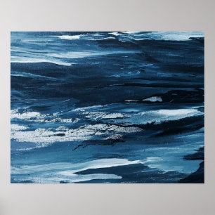 Poster Peinture blanche bleue Abstraite