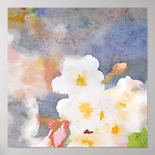 Poster Peinture blanche d'aquarelle de Digitals de fleurs