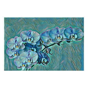 Poster Peinture bleu violet de fleurs d'orchidées mignonn