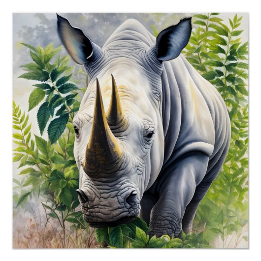 Poster Peinture botanique du rhinocéros blanc (Devant)
