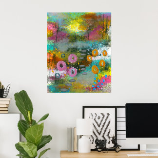 Poster Peinture botanique florale de jardin de fleurs abs