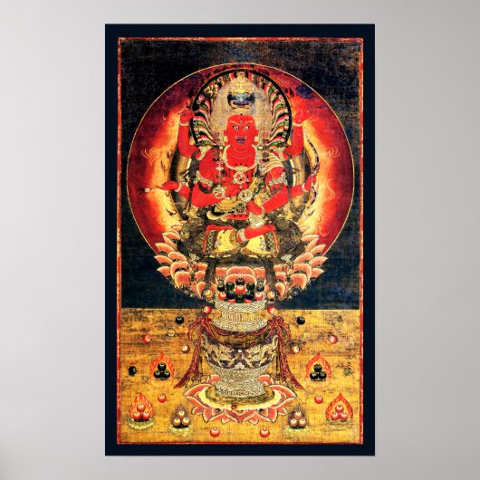 Poster Peinture bouddhiste Aizen Myoo du 14ème siècle (Devant)