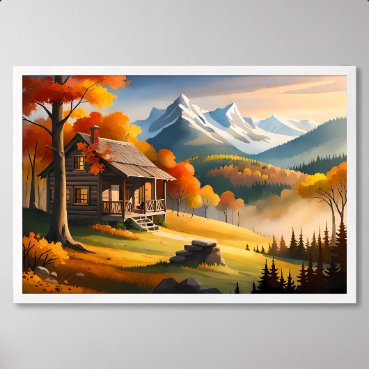 Poster Peinture cabine : Harmonie forestière et montagne 
